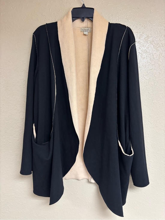 ONE WORLD Sweaters - ONE WORLD Black and Cream Open Drape Cardigan